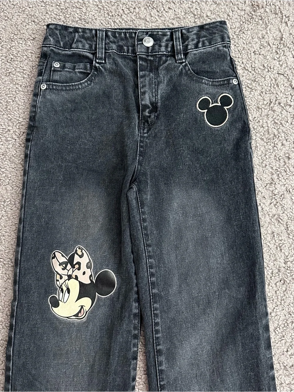 Disney Minnie Mouse Charcoal Gray Straight Denim Jeans Girls 10